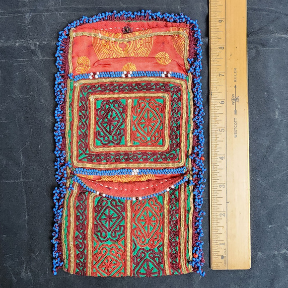 Kuchi Embroidered Pouch Wallet Central Asian Handmade Beaded Snap Closure - Picture 3 of 7